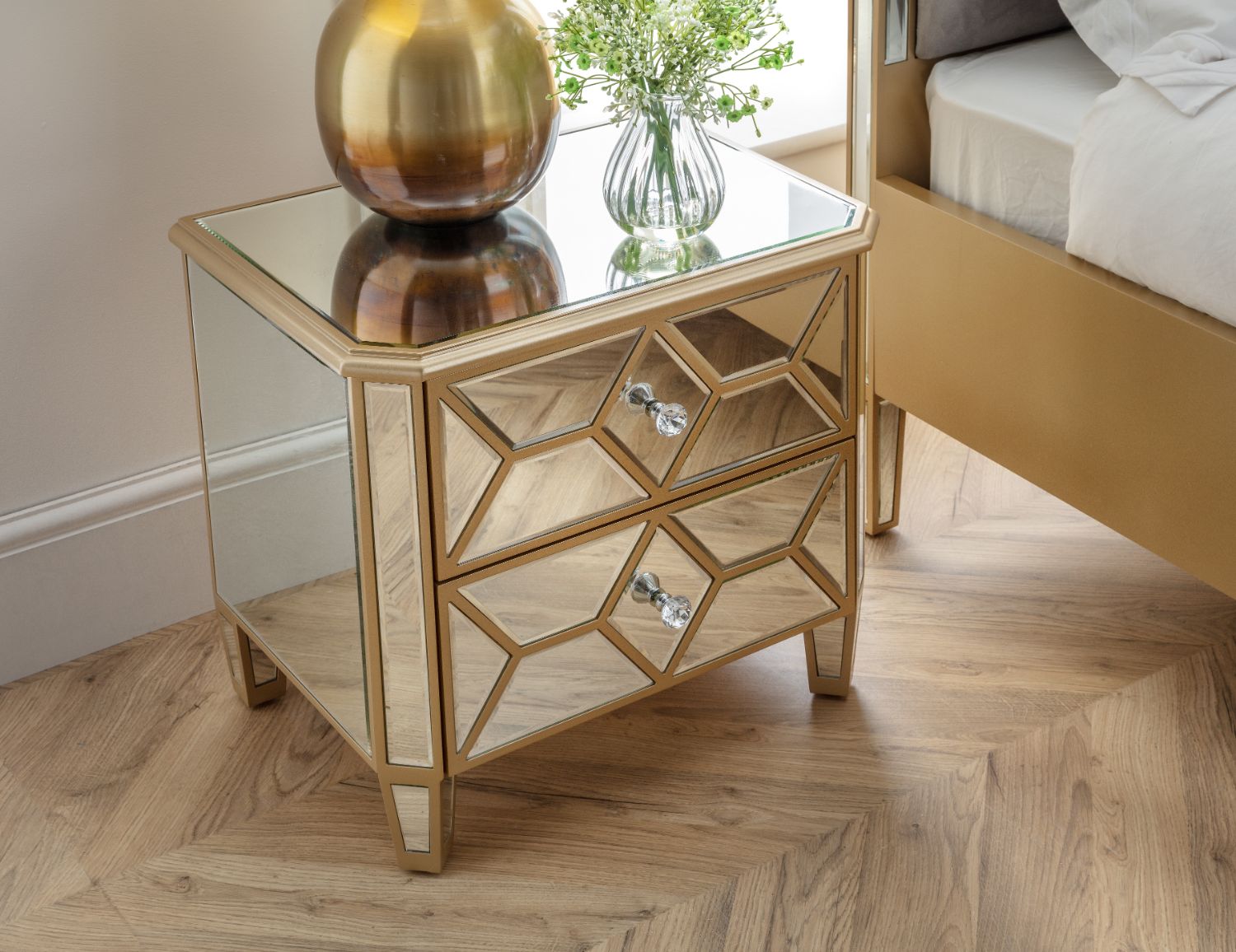 Elegance Gold Mirror Bed Side Table | The Great Furniture Company